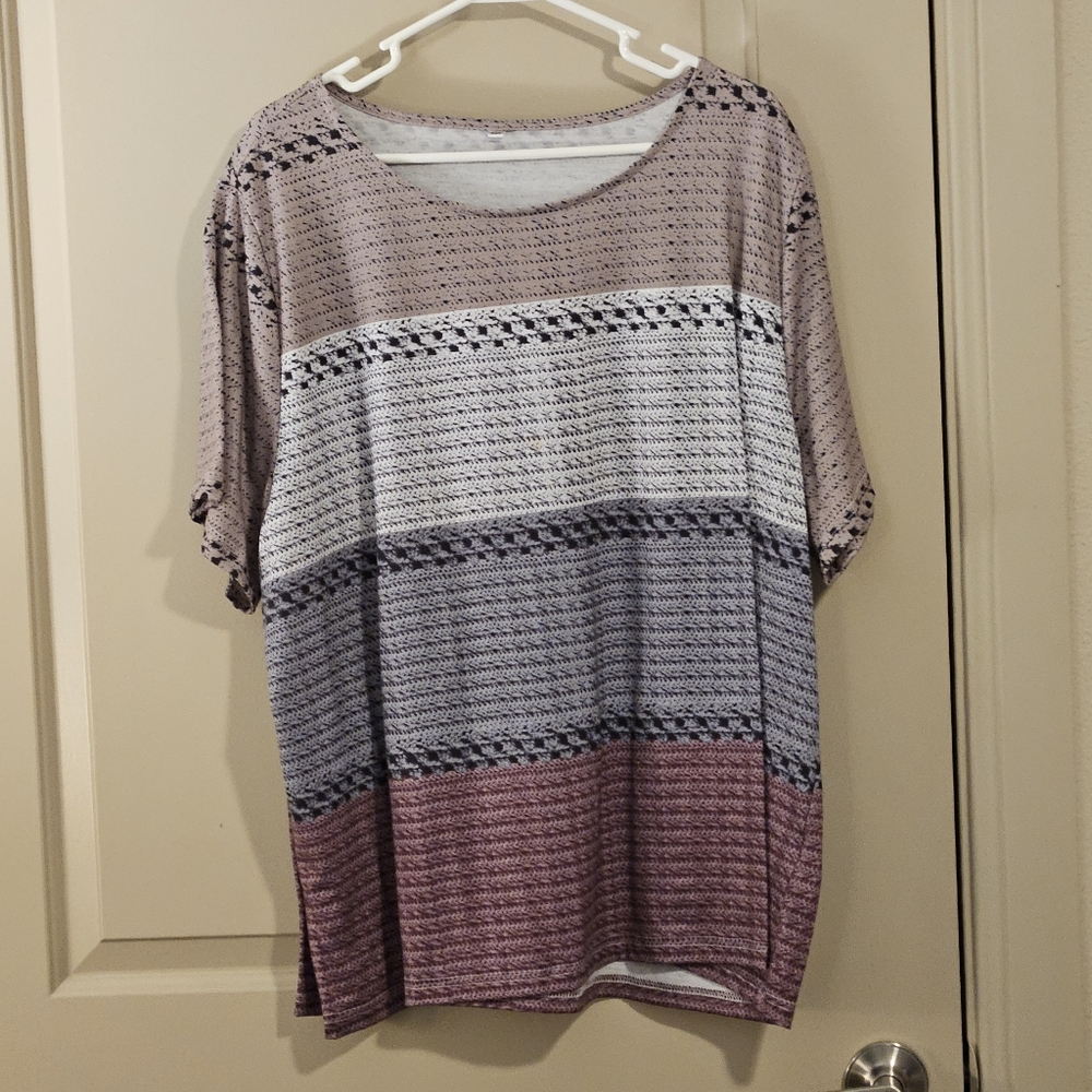 4XL Striped Women's Top - Pink, Gray, and White